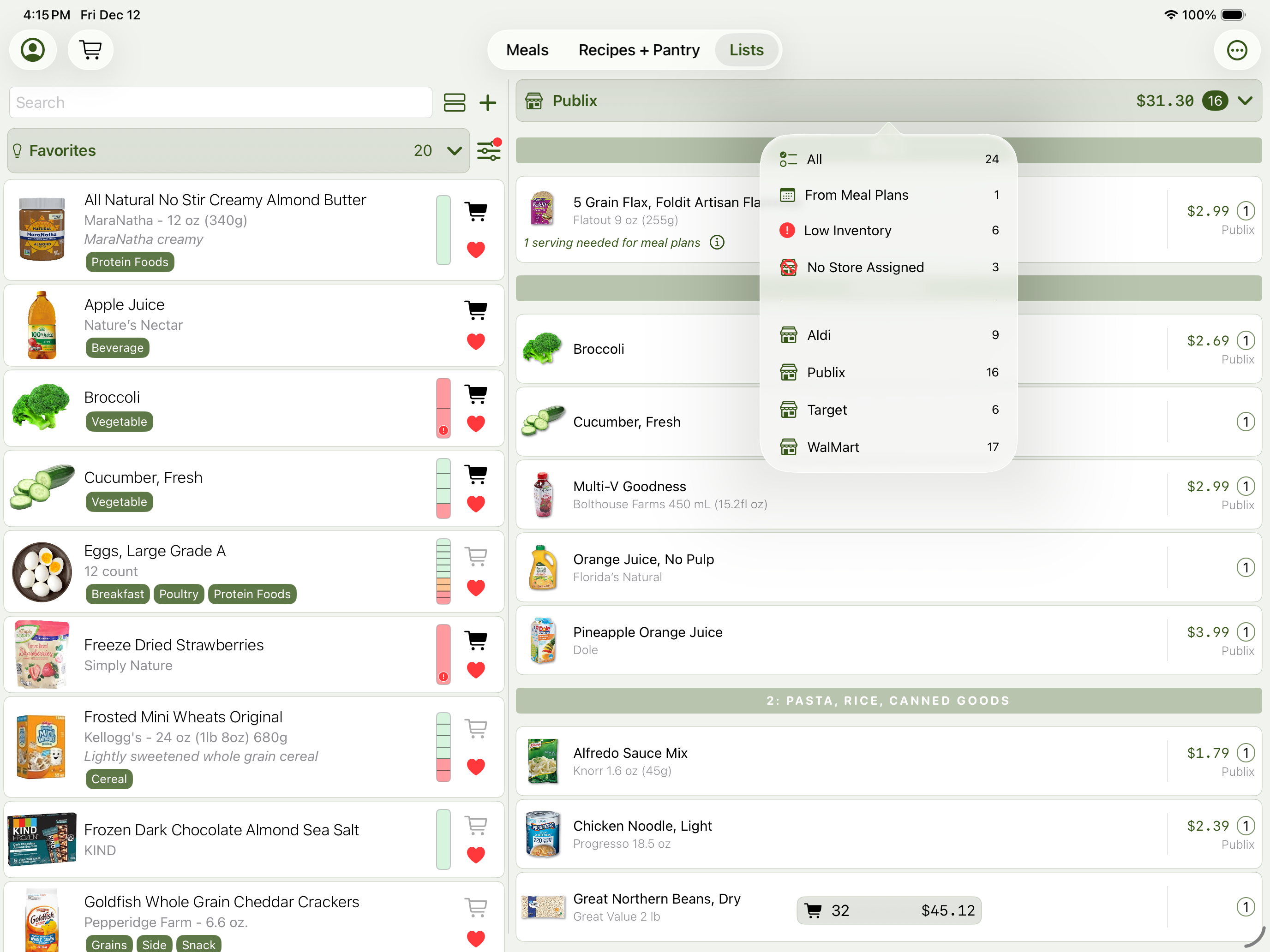 Pantry & stock levels
